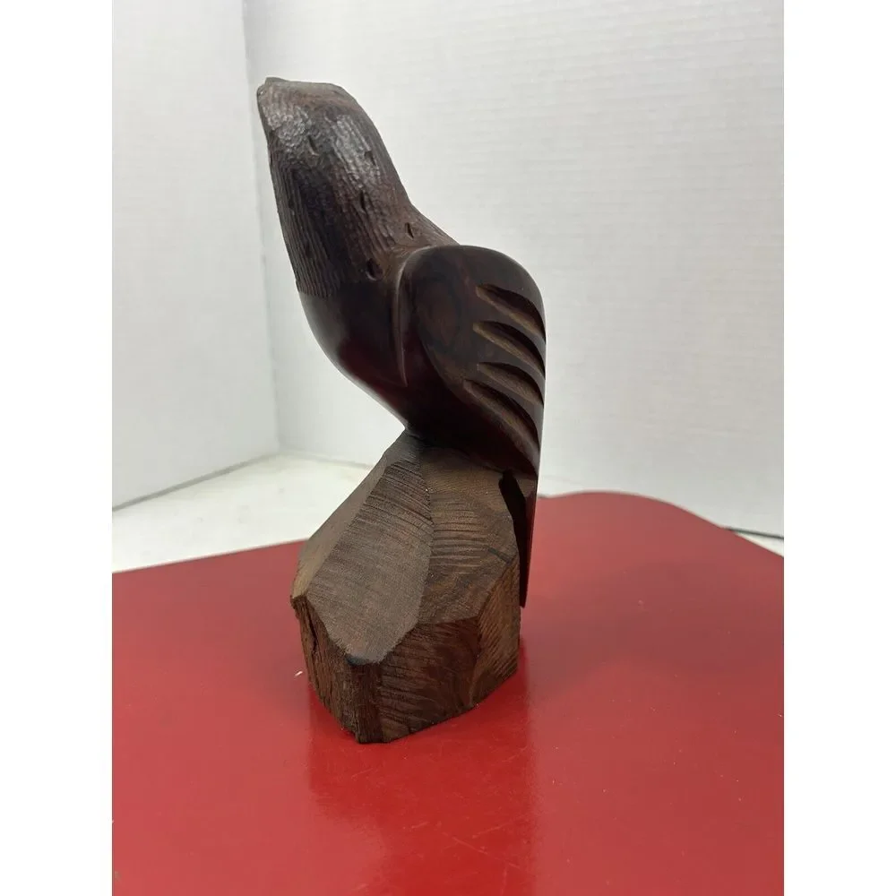 Vintage Hand Carved Ironwood Perched Eagle Hawk Bird of Prey Sculpture 8